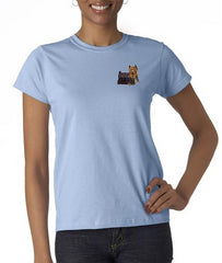 Yorkshire Terrier Custom Machine Embroidered Ladies Tshirt