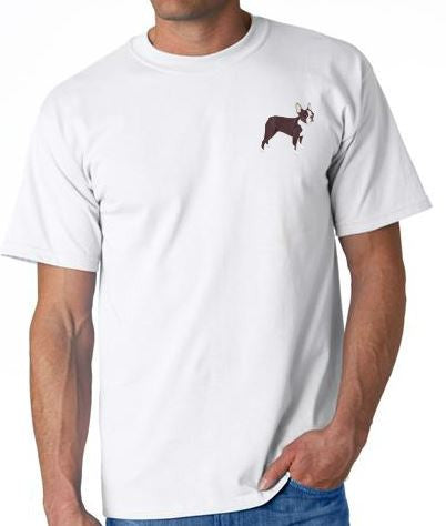 Boston Terrier Custom Machine Embroidered Mens Tshirt