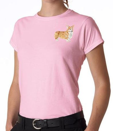 Corgi Custom Machine Embroidered Ladies Tshirt